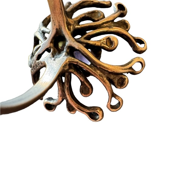 Brutalist Israel Sterling Silver Amethyst Ring Size 7 - Picture 7 of 10